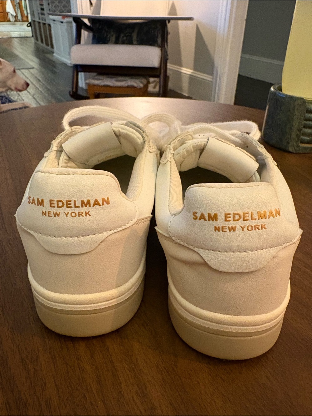Sam Edelman Women’s Harper White & Cream Leather Low-Top Sneakers - Picture 5 of 8